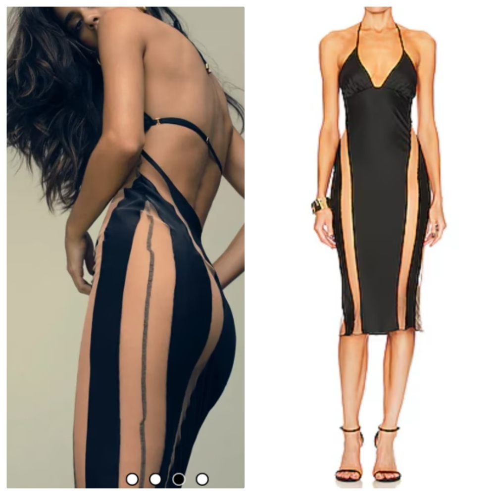 Nwt GSQ Angelina Sheer Panel Black  Slimming Iconic Midi Dress S God Save Queens